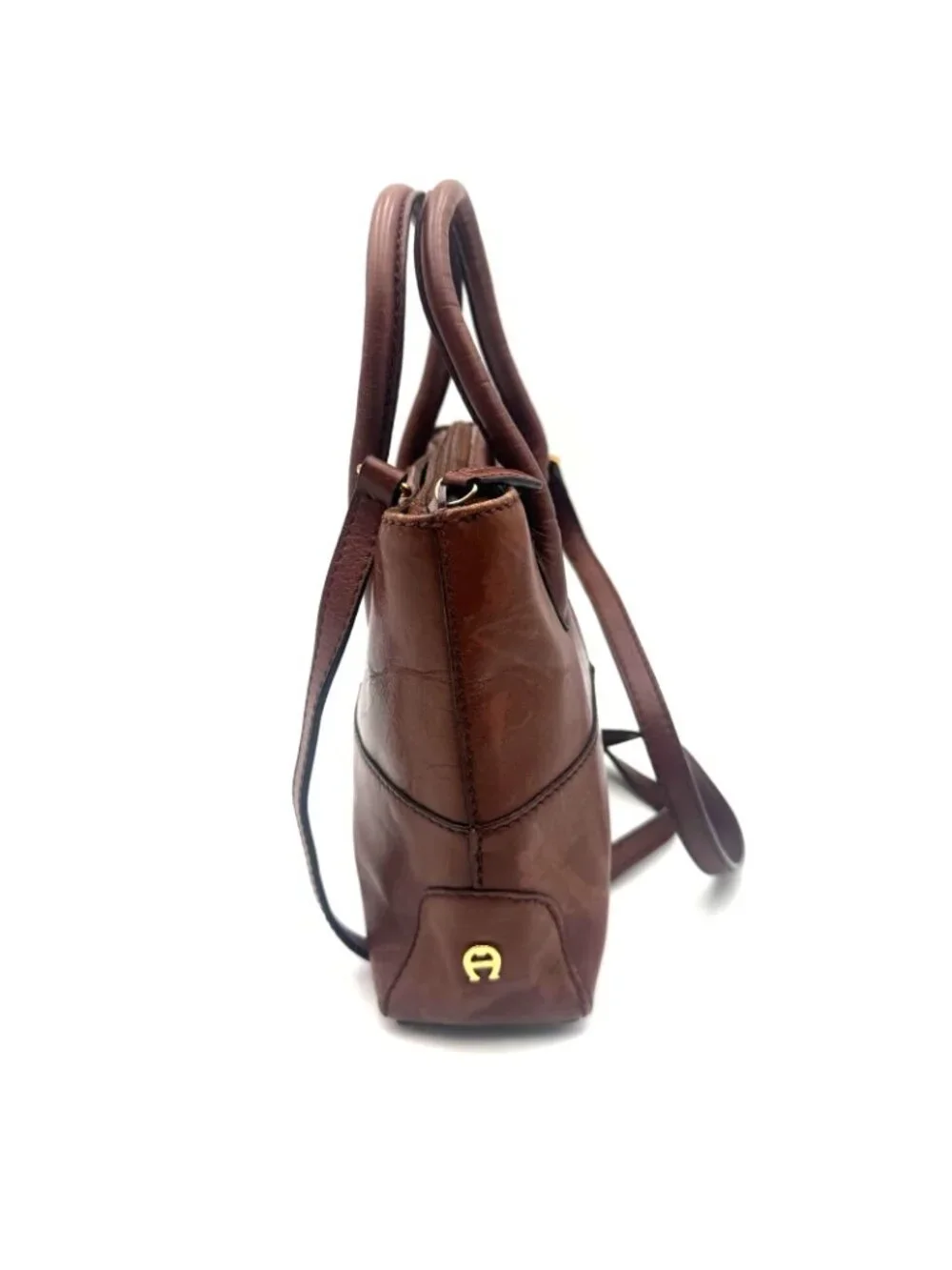 Etienne Aigner Brown Genuine Leather Satchel Shoulder Bag Crossbody Purse